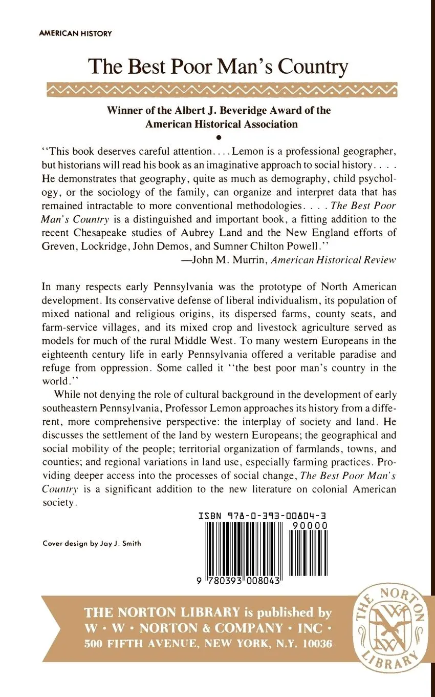 Rückseite: 9780393008043 | The Best Poor Man's Country | James T. Lemon | Taschenbuch | Englisch