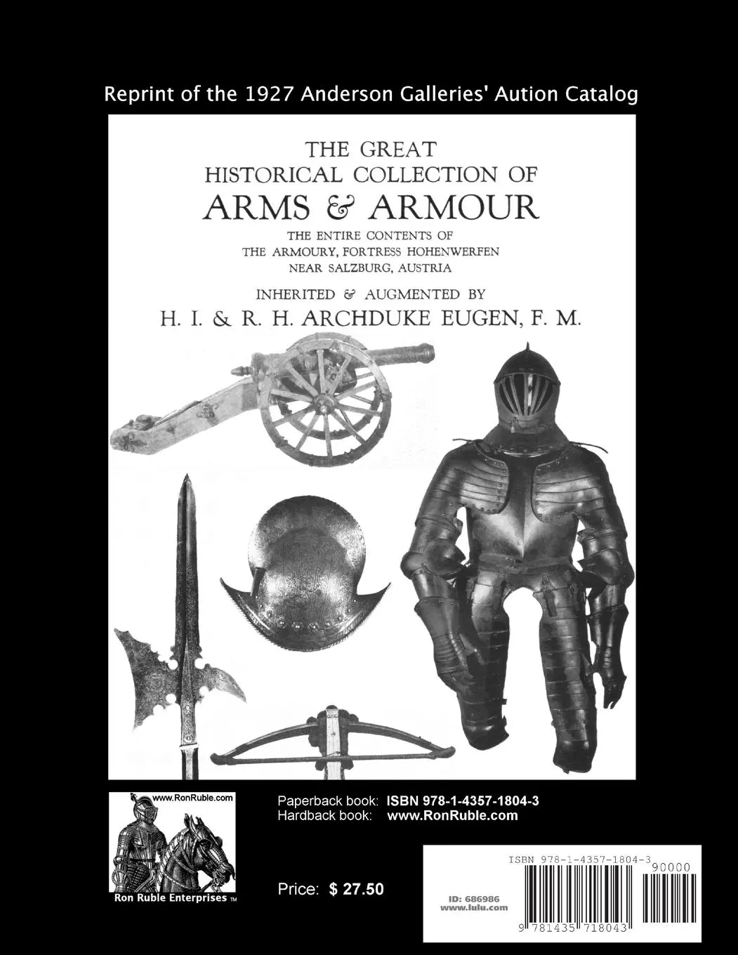Rückseite: 9781435718043 | ARMS &amp; ARMOUR of Archduke Eugen, 1927 Auction Catalog | Ron Ruble