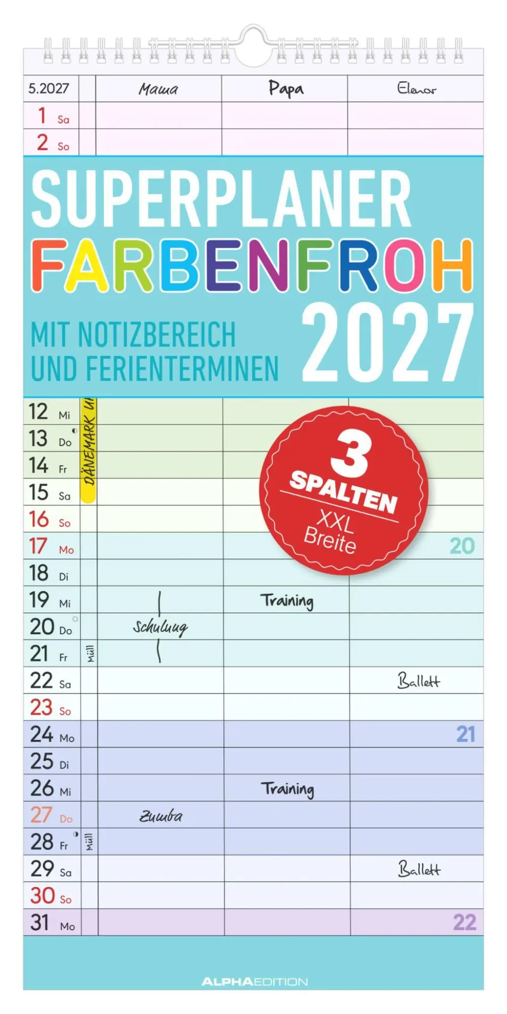 Cover: 4069095018143 | Superplaner Farbenfroh - 3 Spalten 2027 | Neumann Verlage GmbH &amp; Co KG