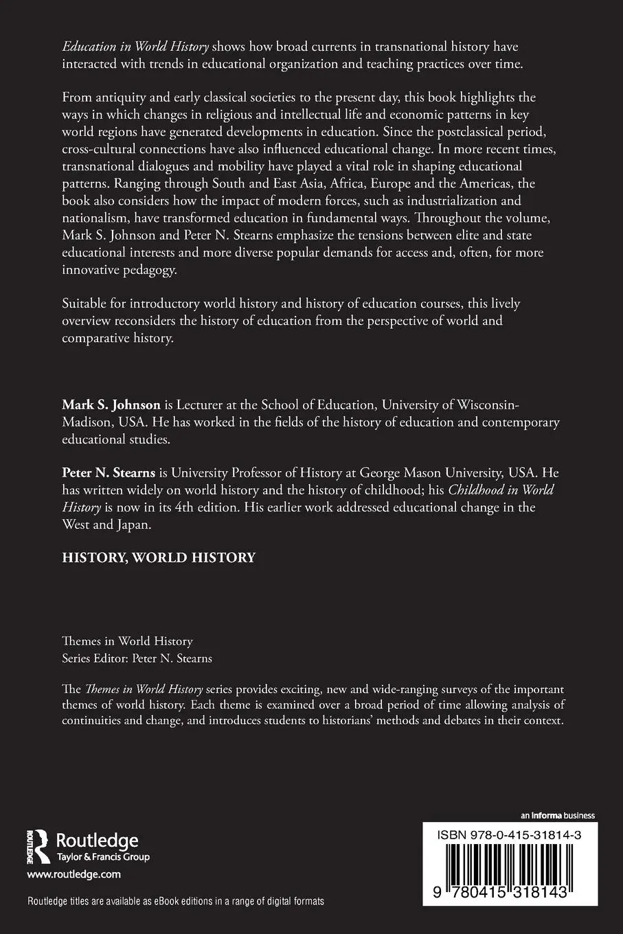 Rückseite: 9780415318143 | Education in World History | Mark S. Johnson (u. a.) | Taschenbuch