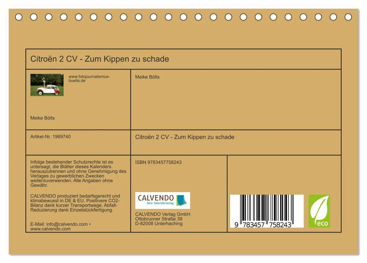 Bild: 9783457758243 | Citroën 2 CV - Zum Kippen zu schade (Tischkalender 2026 DIN A5...