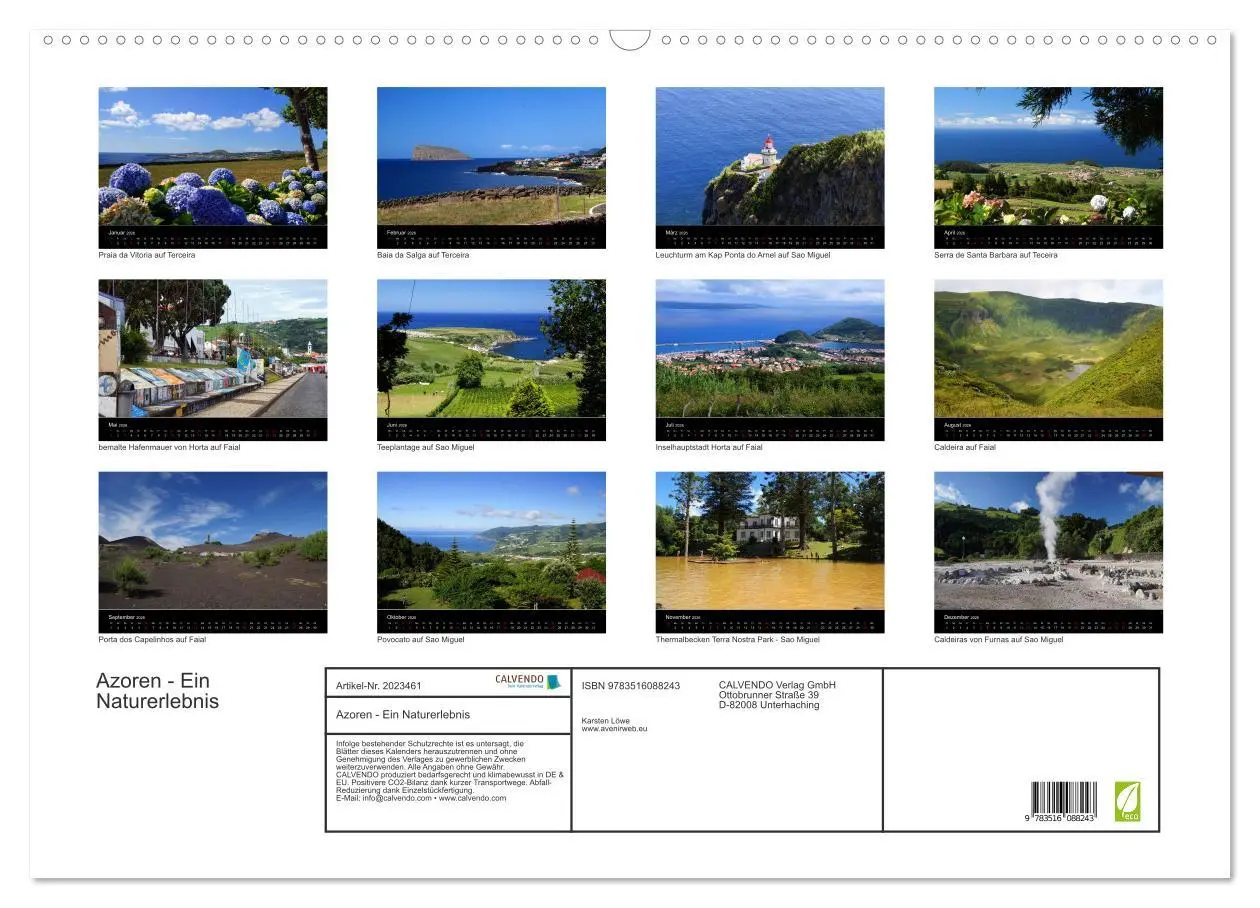 Bild: 9783516088243 | Azoren - Ein Naturerlebnis (Wandkalender 2026 DIN A2 quer),...