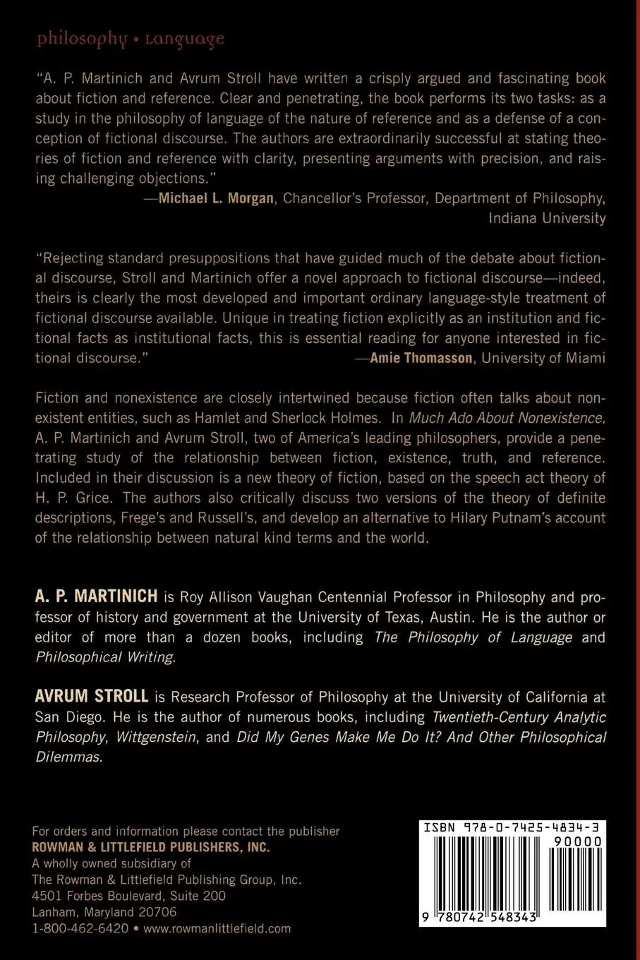 Rückseite: 9780742548343 | Much Ado About Nonexistence | Fiction and Reference | Avrum Stroll