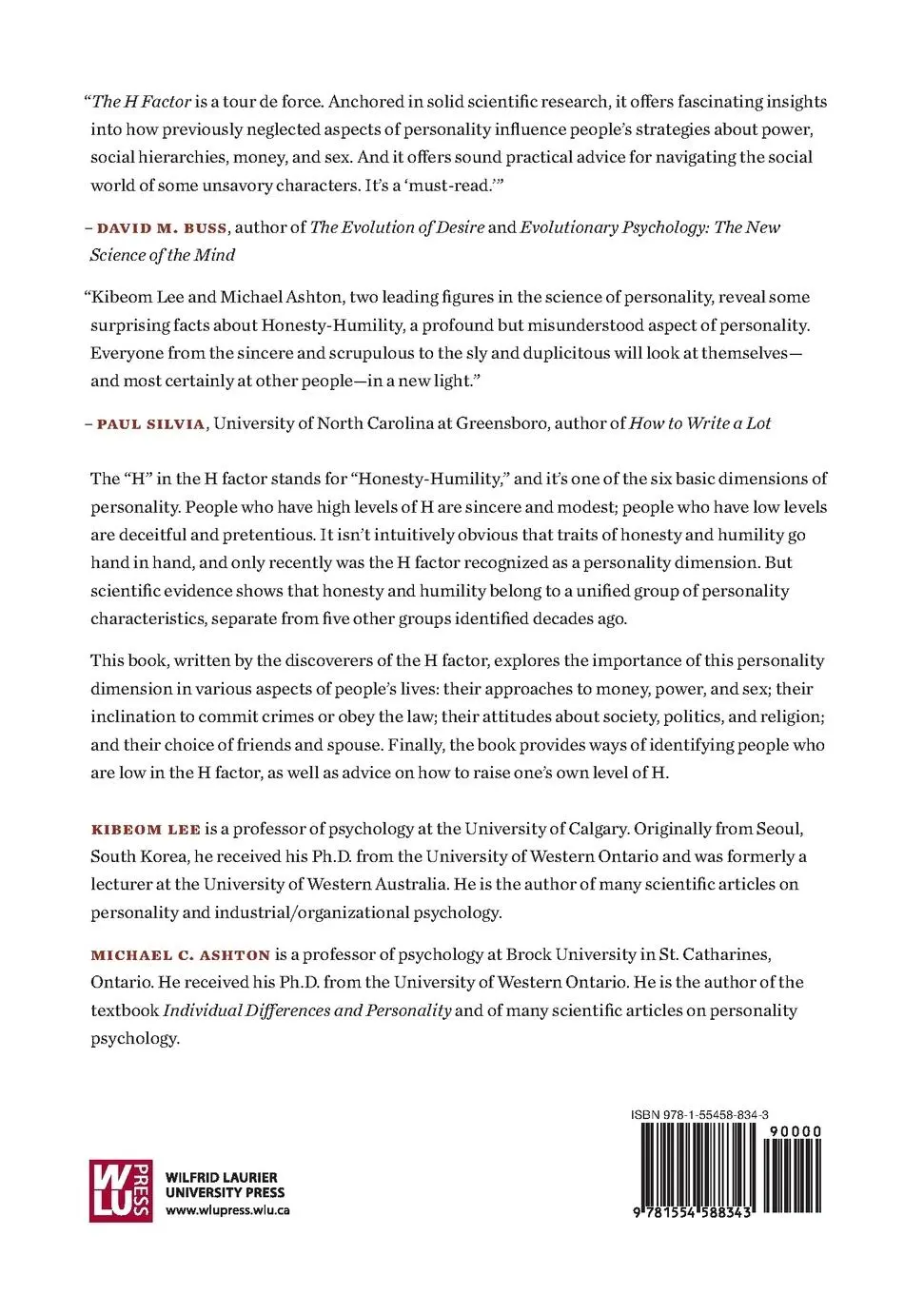 Rückseite: 9781554588343 | The H Factor of Personality | Kibeom Lee (u. a.) | Taschenbuch | 2012