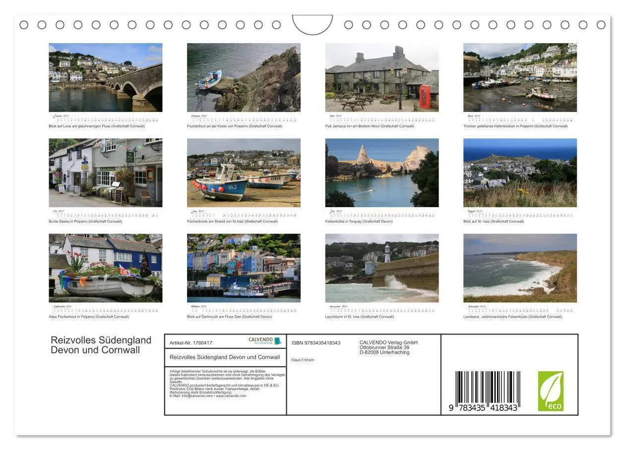 Bild: 9783435418343 | Reizvolles Südengland Devon und Cornwall (Wandkalender 2025 DIN A4...