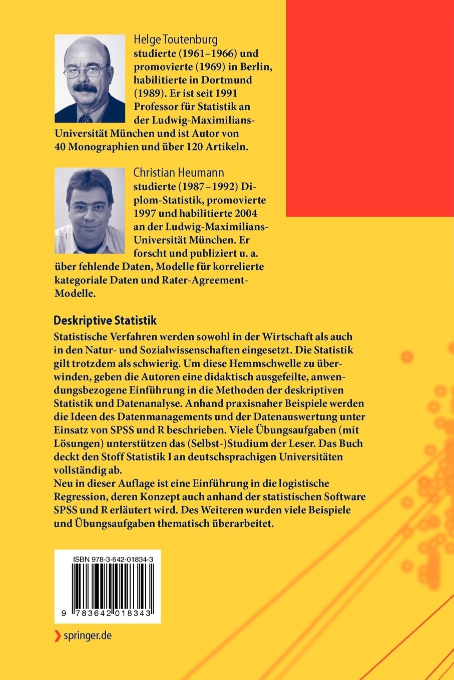 Rückseite: 9783642018343 | Deskriptive Statistik | Helge Toutenburg (u. a.) | Taschenbuch | xii
