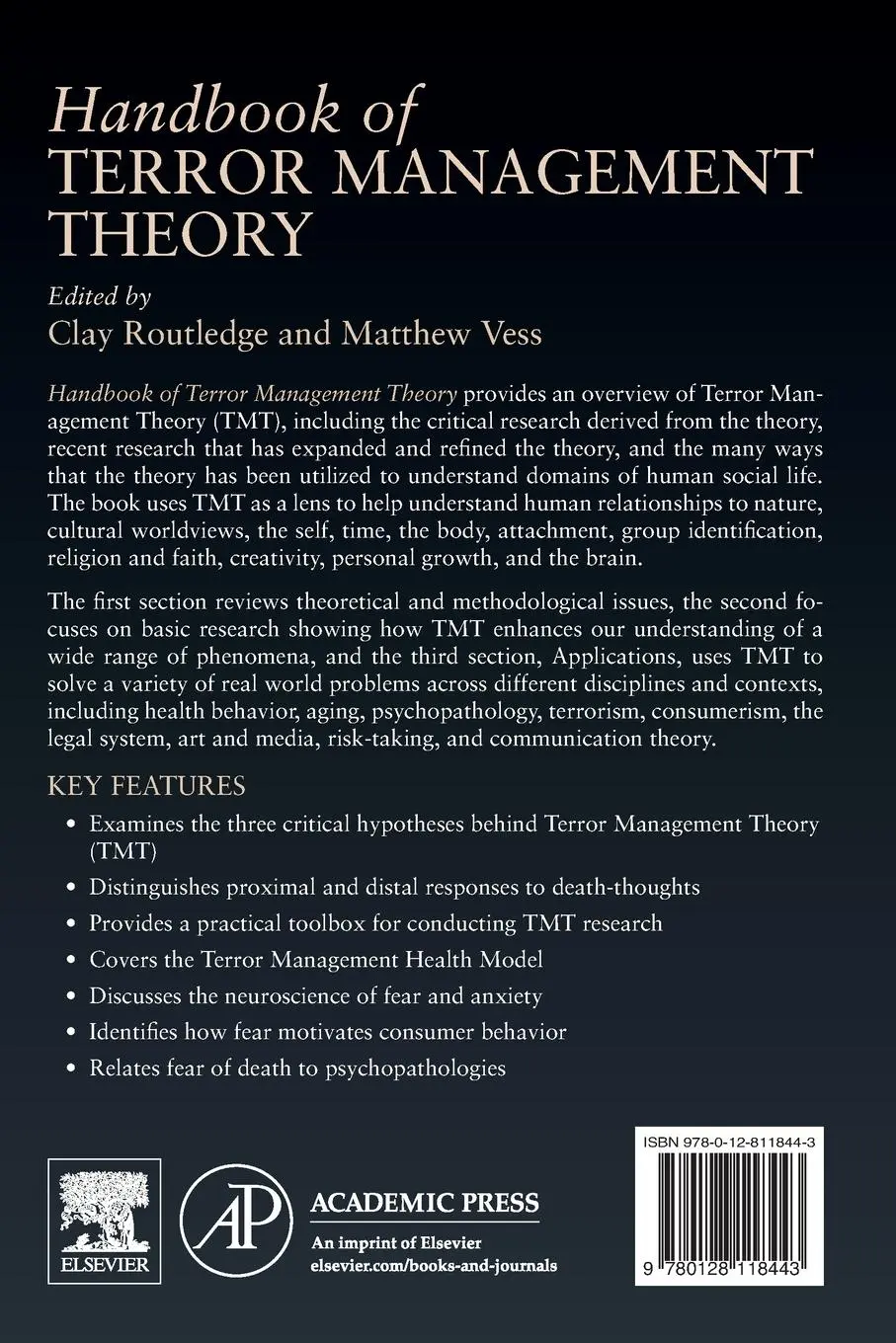 Rückseite: 9780128118443 | Handbook of Terror Management Theory | Clay Routledge (u. a.) | Buch