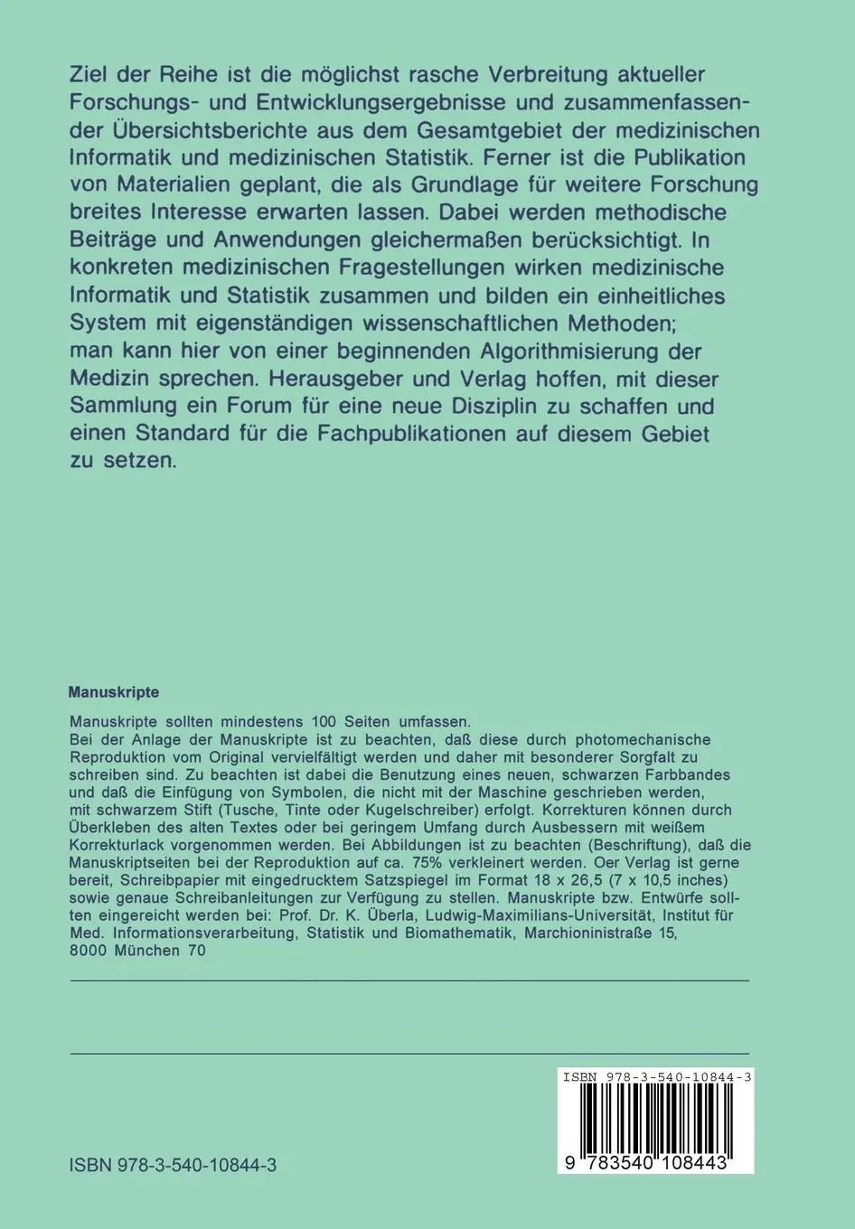 Rückseite: 9783540108443 | Nachsorge und Krankheitsverlaufsanalyse | L. Horbach (u. a.) | Buch