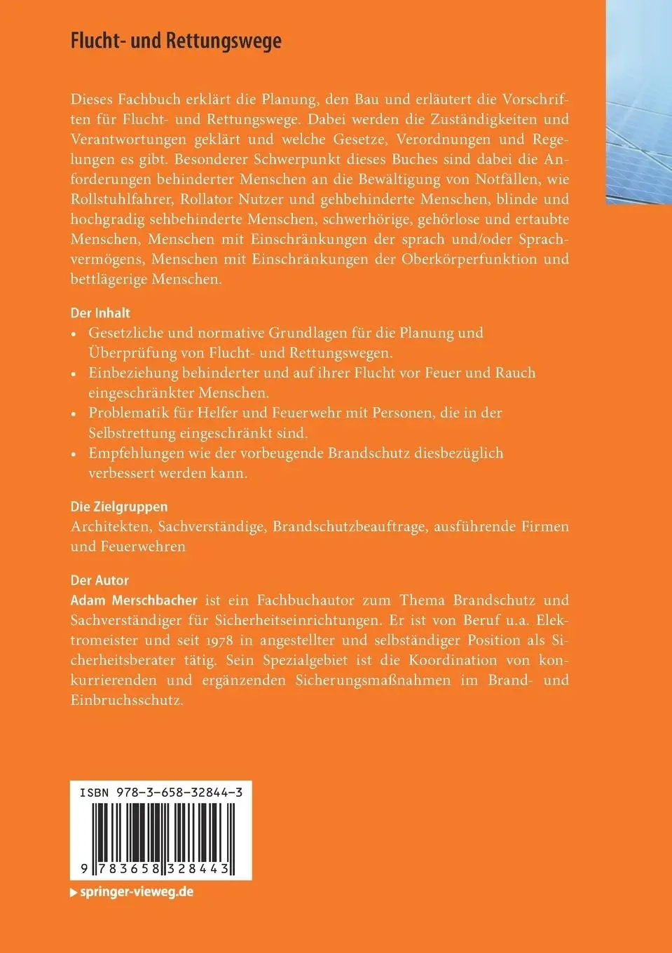 Rückseite: 9783658328443 | Flucht- und Rettungswege | Adam Merschbacher | Taschenbuch | VII