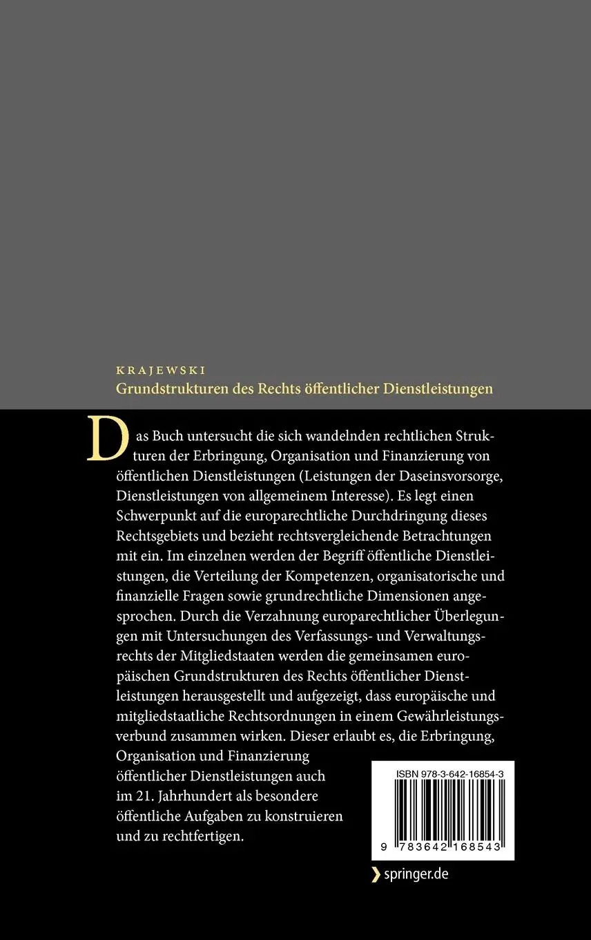 Rückseite: 9783642168543 | Grundstrukturen des Rechts öffentlicher Dienstleistungen | Krajewski