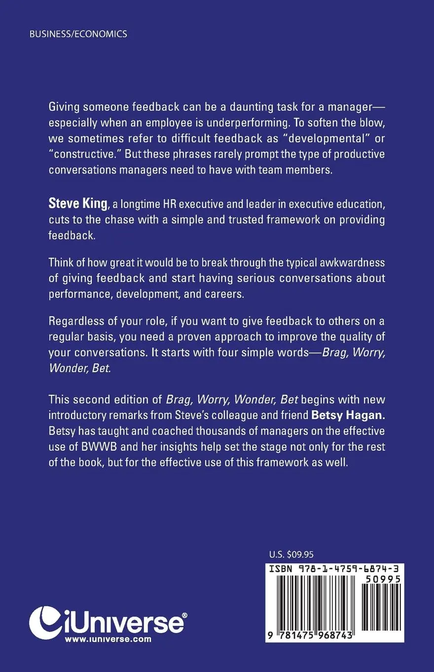 Rückseite: 9781475968743 | Brag, Worry, Wonder, Bet | A Manager's Guide to Giving Feedback | King