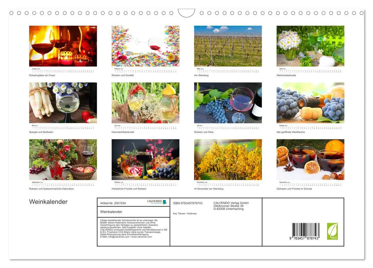 Bild: 9783457878743 | Weinkalender (Wandkalender 2026 DIN A3 quer), CALVENDO Monatskalender