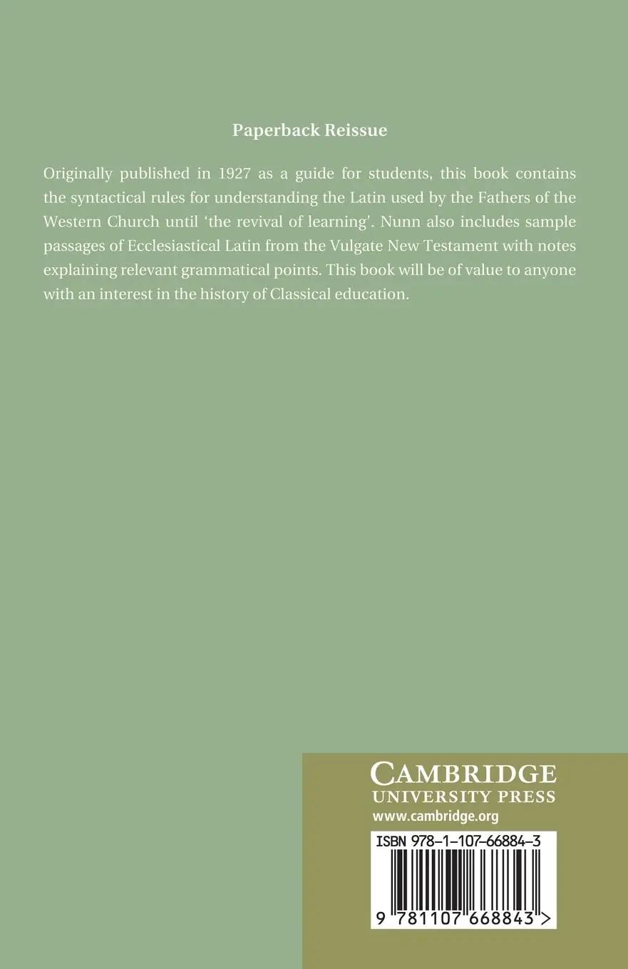 Rückseite: 9781107668843 | An Introduction to Ecclesiastical Latin | H. P. V. Nunn | Taschenbuch