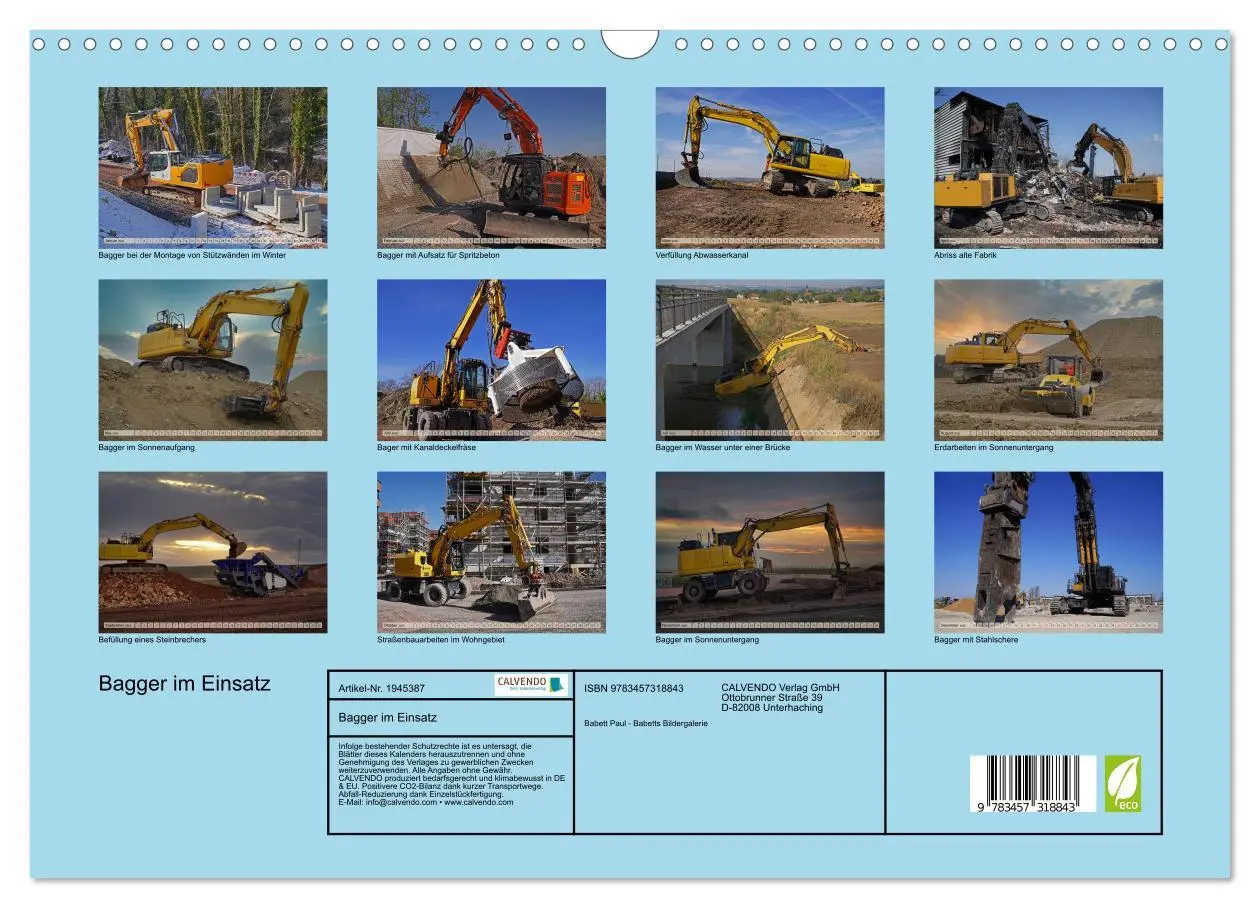 Bild: 9783457318843 | Bagger im Einsatz (Wandkalender 2026 DIN A3 quer), CALVENDO...