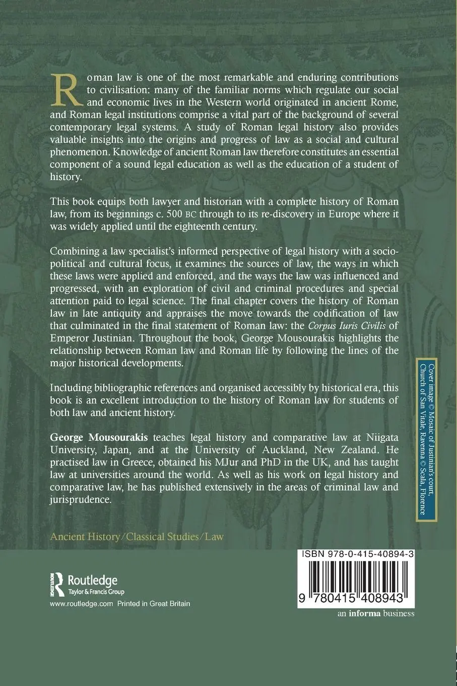 Rückseite: 9780415408943 | A Legal History of Rome | George Mousourakis | Taschenbuch | Englisch