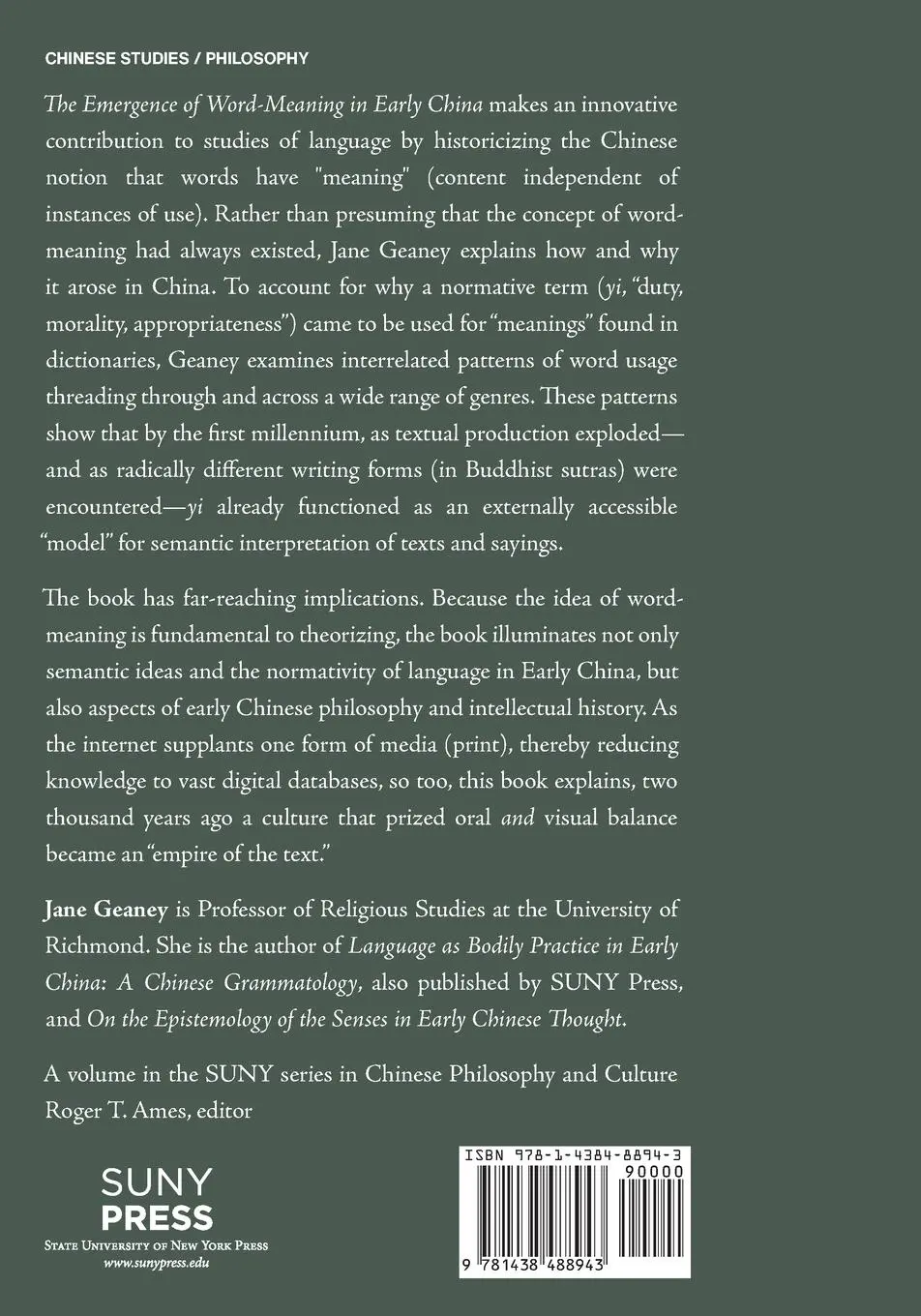 Rückseite: 9781438488943 | The Emergence of Word-Meaning in Early China | Jane Geaney | Buch