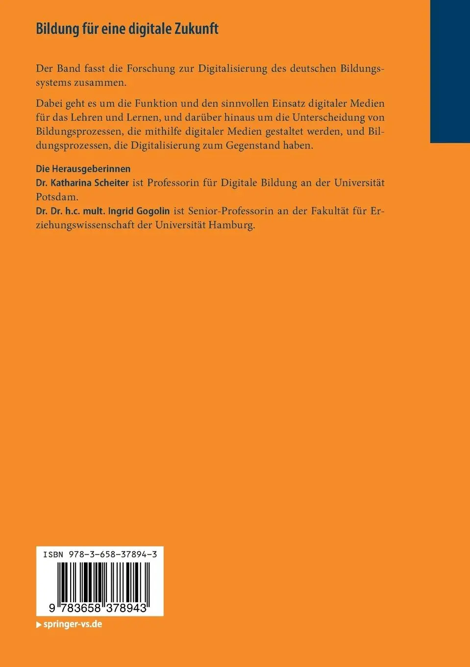 Rückseite: 9783658378943 | Bildung für eine digitale Zukunft | Ingrid Gogolin (u. a.) | Buch