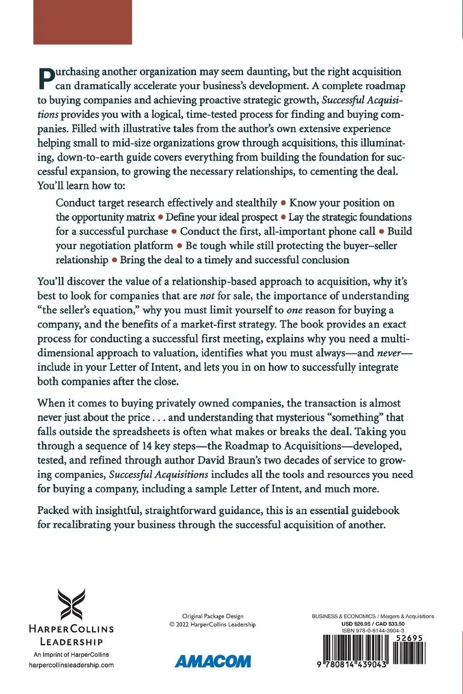 Rückseite: 9780814439043 | Successful Acquisitions | A Proven Plan for Strategic Growth | Braun