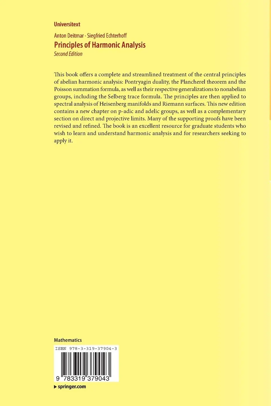Rückseite: 9783319379043 | Principles of Harmonic Analysis | Siegfried Echterhoff (u. a.) | Buch