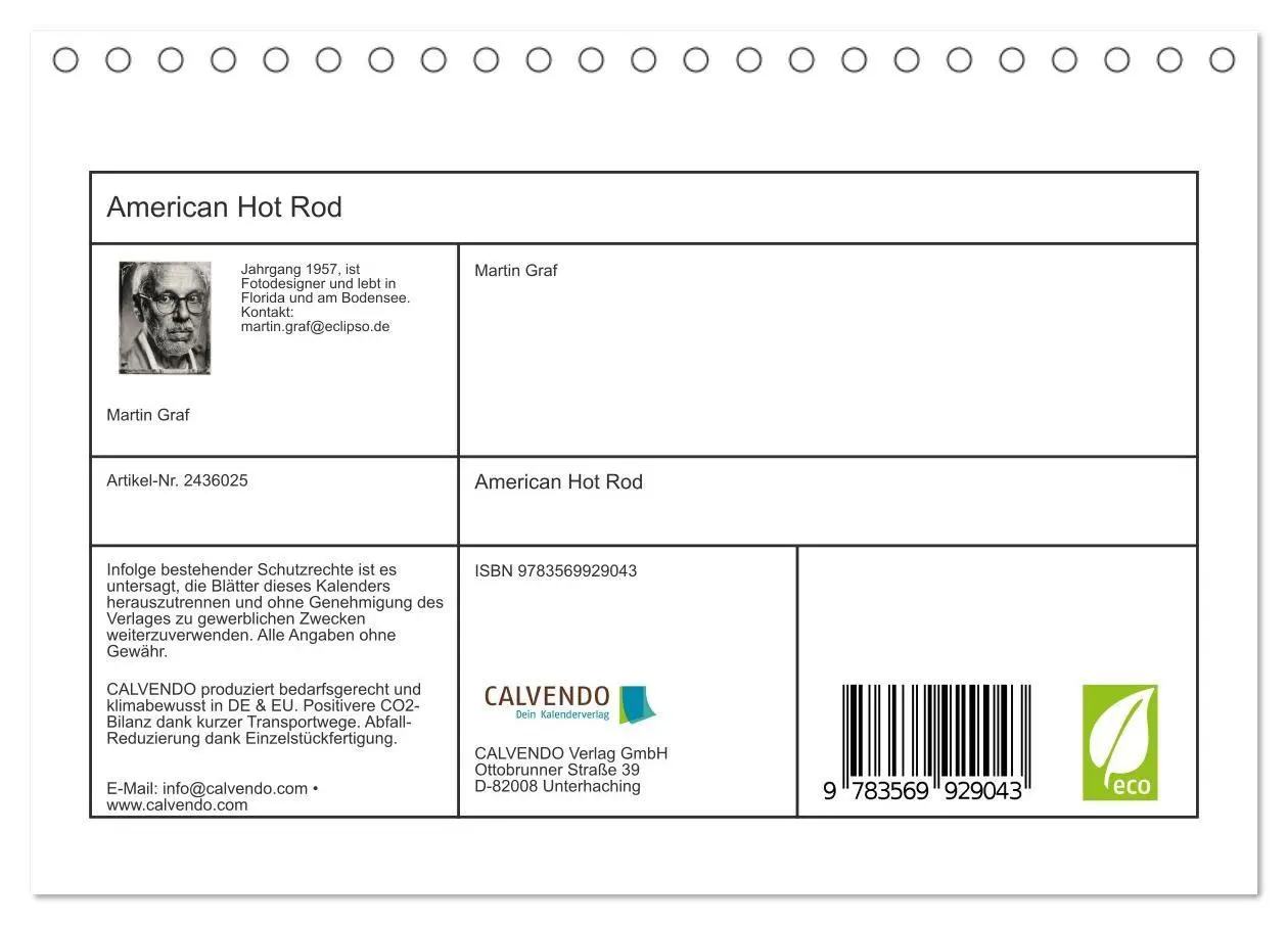 Bild: 9783569929043 | American Hot Rod (Tischkalender 2027 DIN A5 quer), CALVENDO...