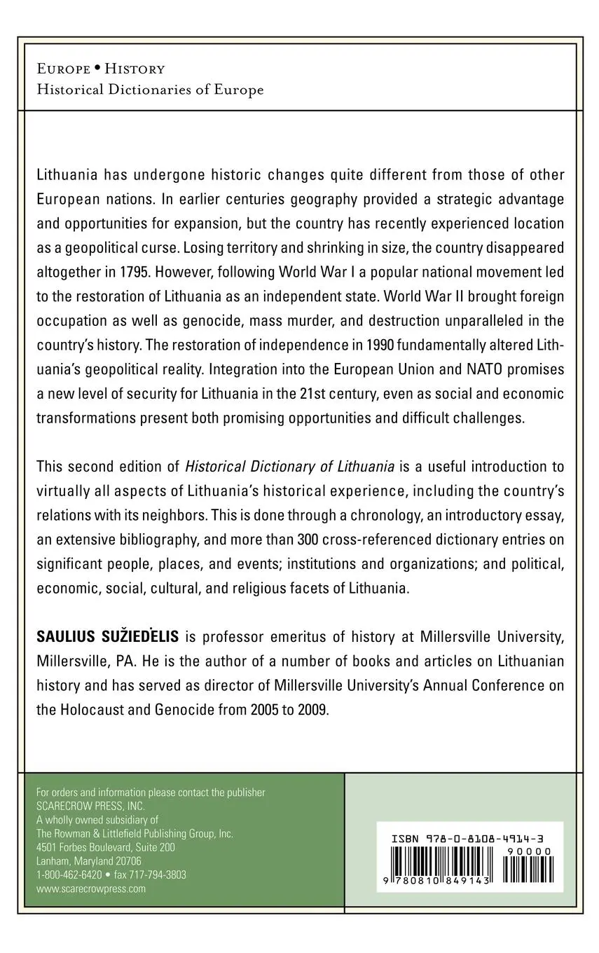 Rückseite: 9780810849143 | Historical Dictionary of Lithuania | Saulius A. Suziedelis | Buch