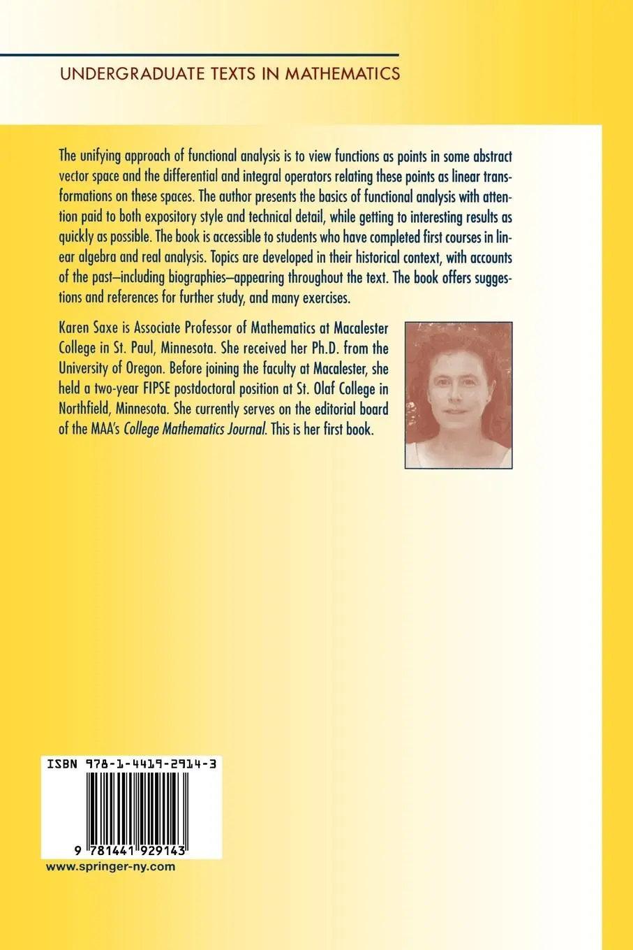 Rückseite: 9781441929143 | Beginning Functional Analysis | Karen Saxe | Taschenbuch | xi | 2010