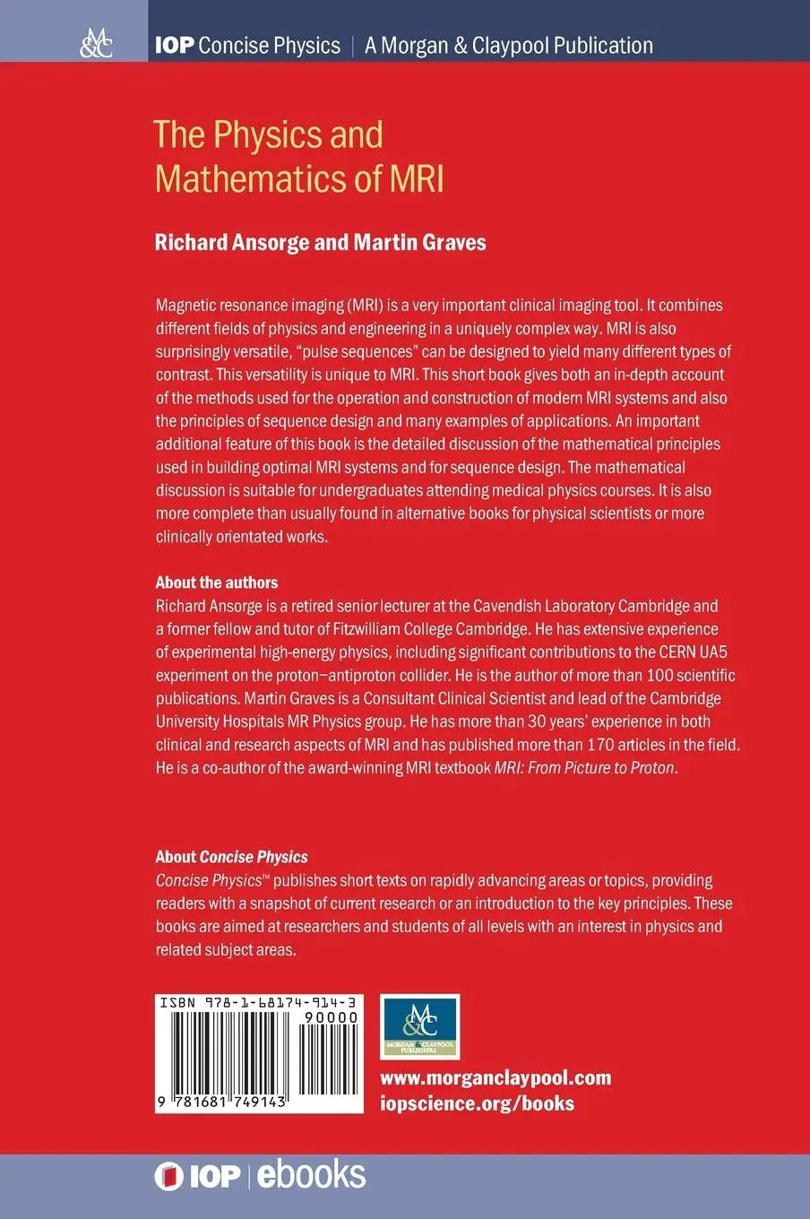 Rückseite: 9781681749143 | The Physics and Mathematics of MRI | Richard Ansorge (u. a.) | Buch