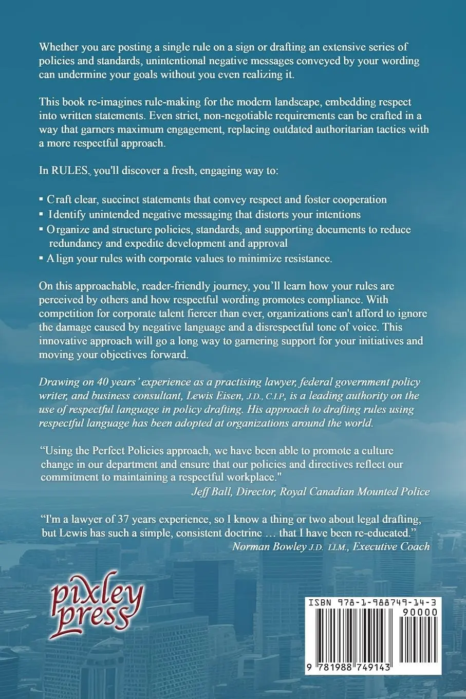 Rückseite: 9781988749143 | RULES | Powerful Policy Wording to Maximize Engagement | Lewis Eisen