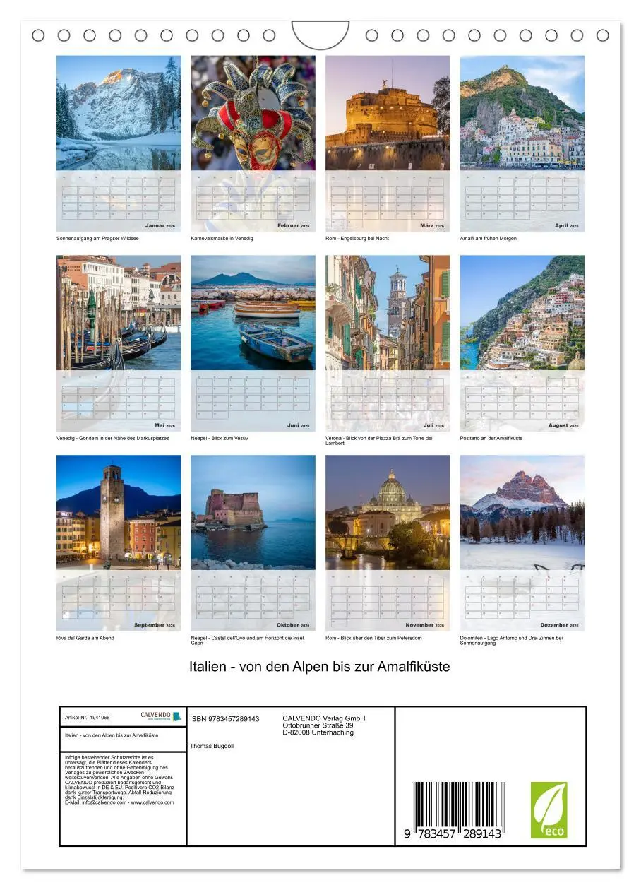 Bild: 9783457289143 | Italien - von den Alpen bis zur Amalfiküste (Wandkalender 2026 DIN...