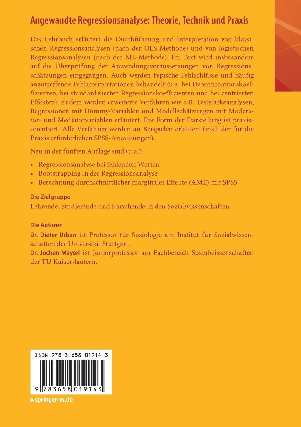 Rückseite: 9783658019143 | Angewandte Regressionsanalyse: Theorie, Technik und Praxis | Buch
