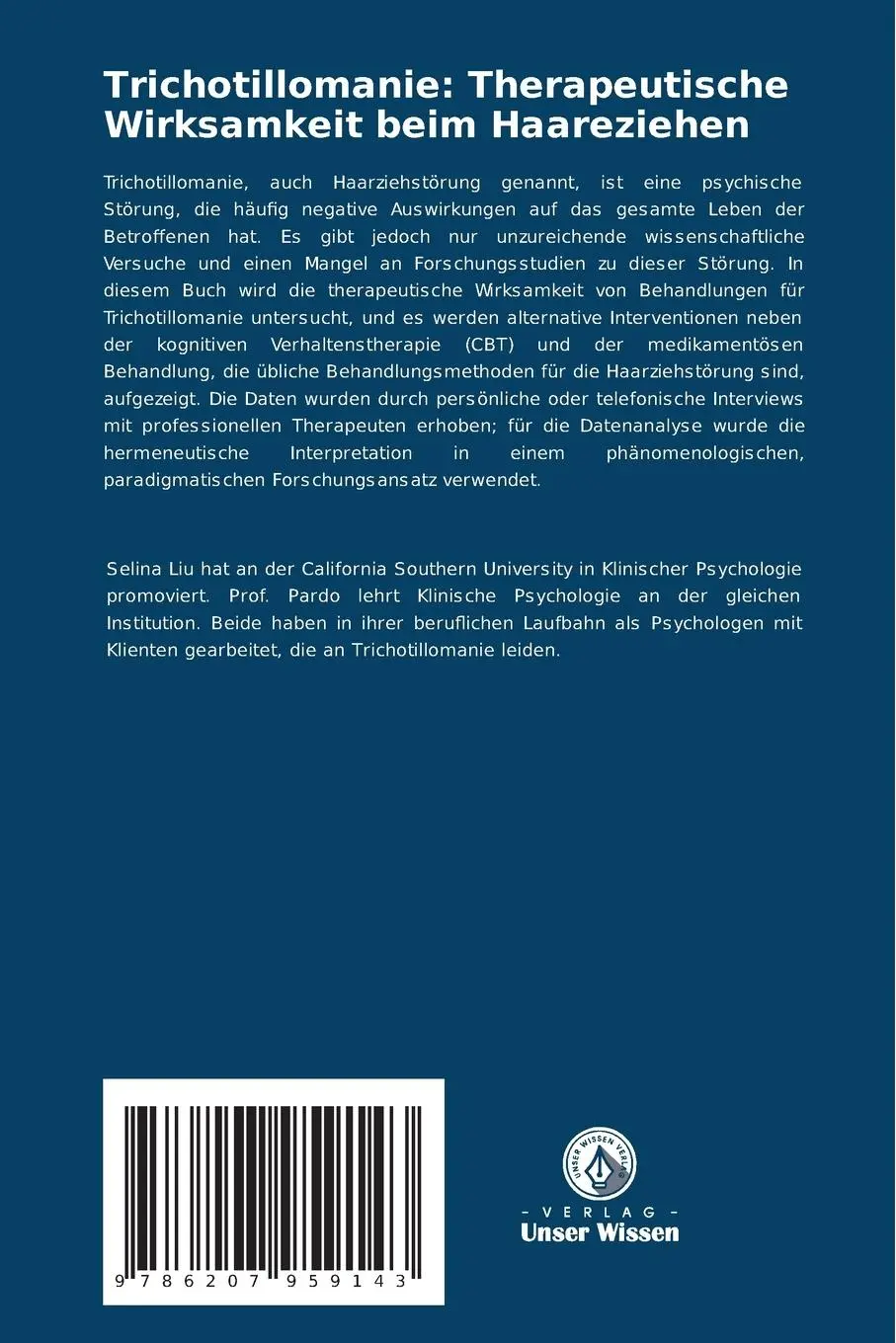 Rückseite: 9786207959143 | Trichotillomanie: Therapeutische Wirksamkeit beim Haareziehen | Buch