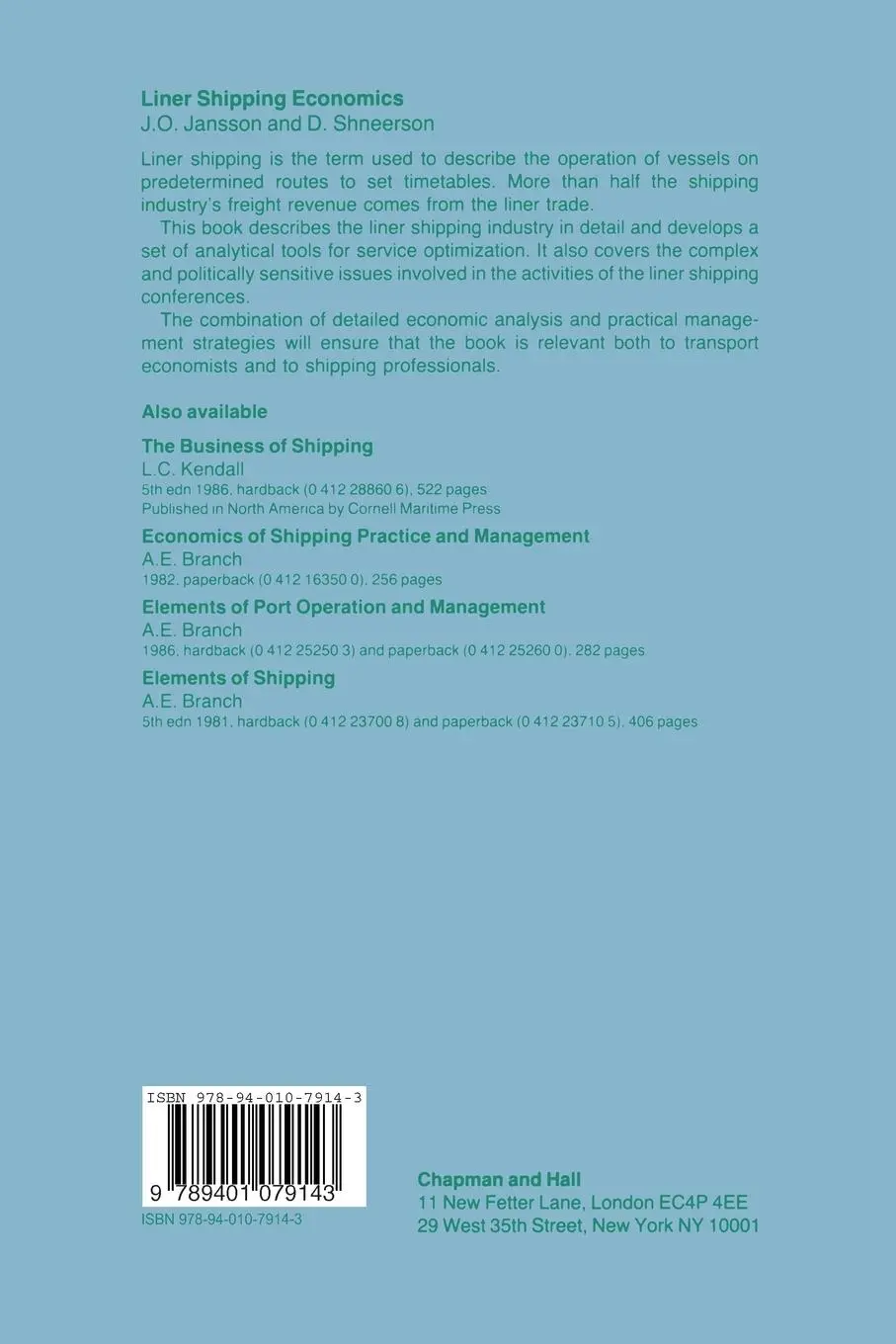 Rückseite: 9789401079143 | Liner Shipping Economics | Jan Jansson | Taschenbuch | x | Englisch
