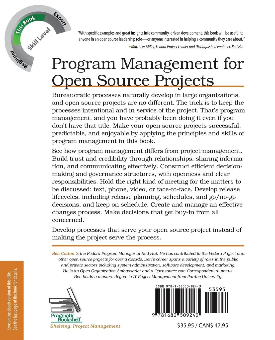 Rückseite: 9781680509243 | Program Management for Open Source Projects | Ben Cotton | Taschenbuch