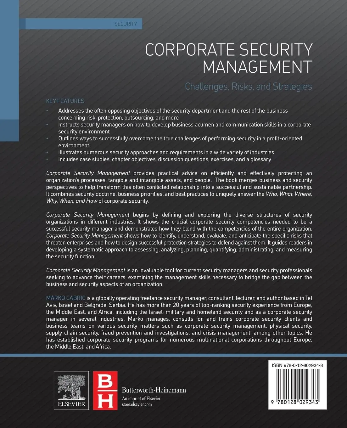 Rückseite: 9780128029343 | Corporate Security Management | Marko Cabric | Taschenbuch | Englisch