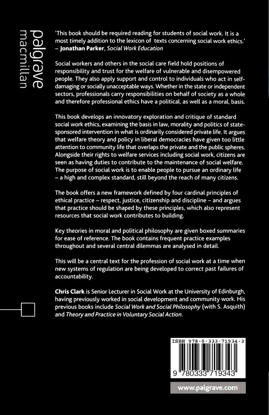 Rückseite: 9780333719343 | Social Work Ethics | Politics, Principles and Practice | Chris Clark