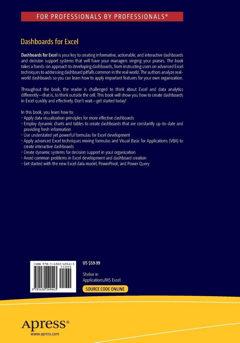 Rückseite: 9781430249443 | Dashboards for Excel | Jordan Goldmeier (u. a.) | Taschenbuch | xxviii