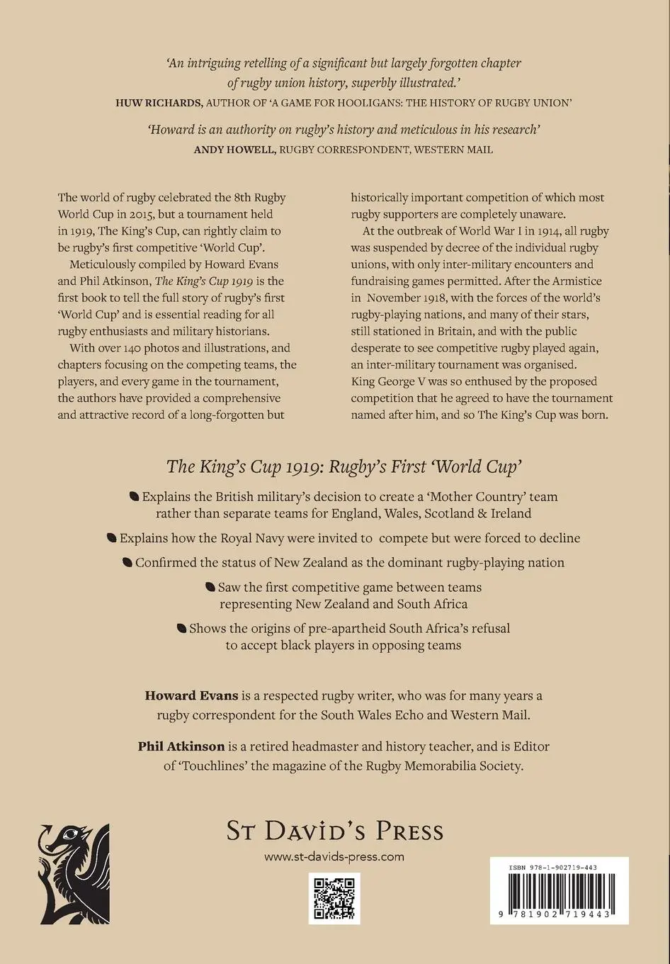 Rückseite: 9781902719443 | The King's Cup 1919 | Rugby's First 'World Cup' | Howard Evans (u. a.)