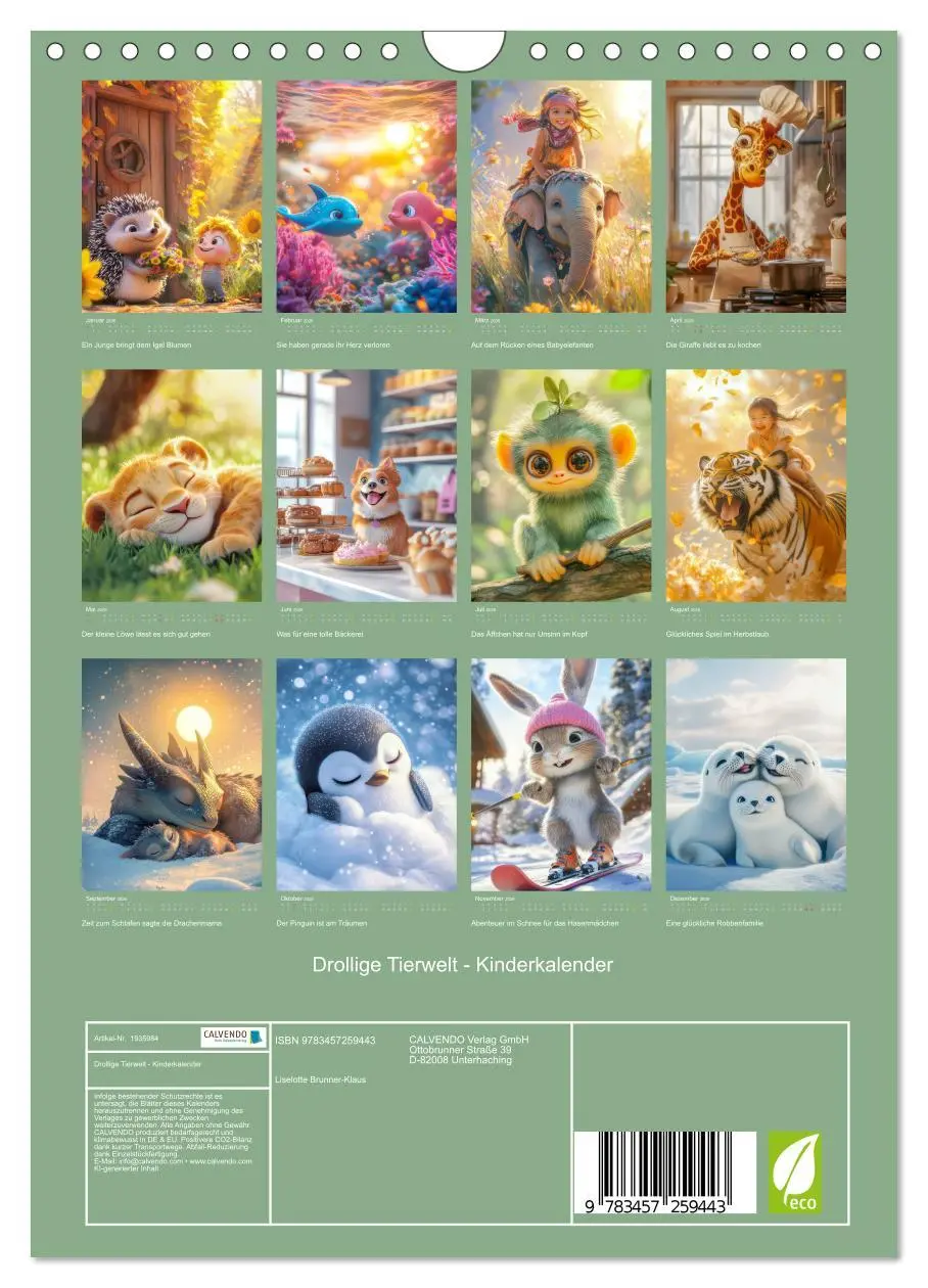 Bild: 9783457259443 | Drollige Tierwelt - Kinderkalender (Wandkalender 2026 DIN A4 hoch),...