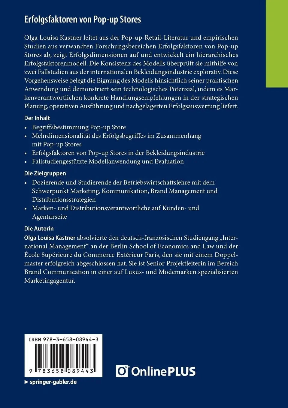 Rückseite: 9783658089443 | Erfolgsfaktoren von Pop-up Stores | Olga Louisa Kastner | Taschenbuch