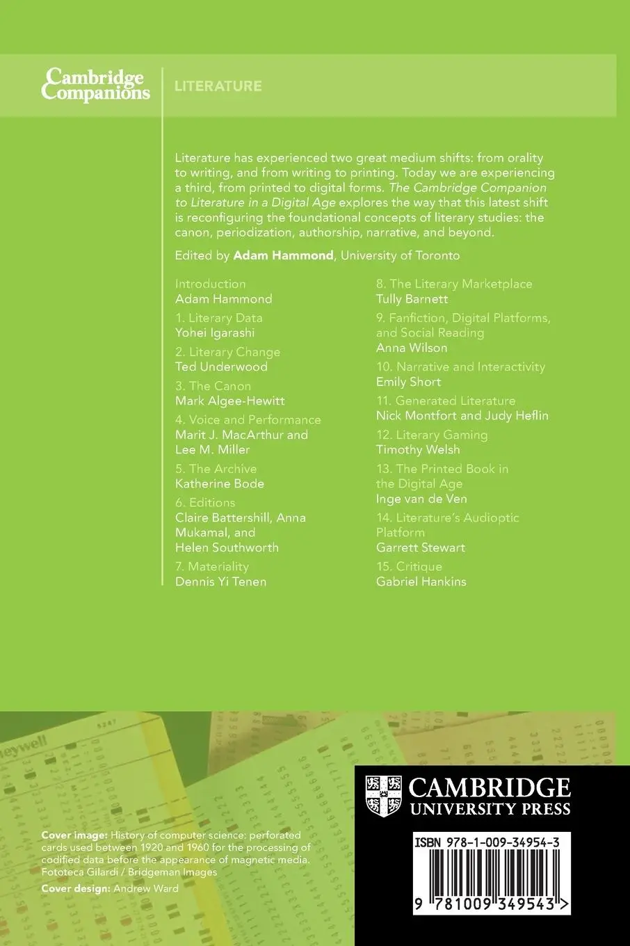 Rückseite: 9781009349543 | The Cambridge Companion to Literature in a Digital Age | Adam Hammond