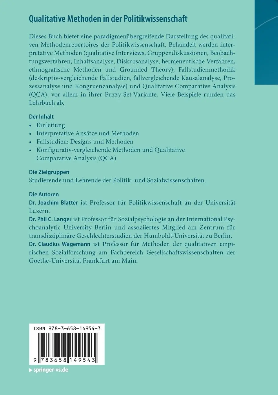 Rückseite: 9783658149543 | Qualitative Methoden in der Politikwissenschaft | Eine Einführung