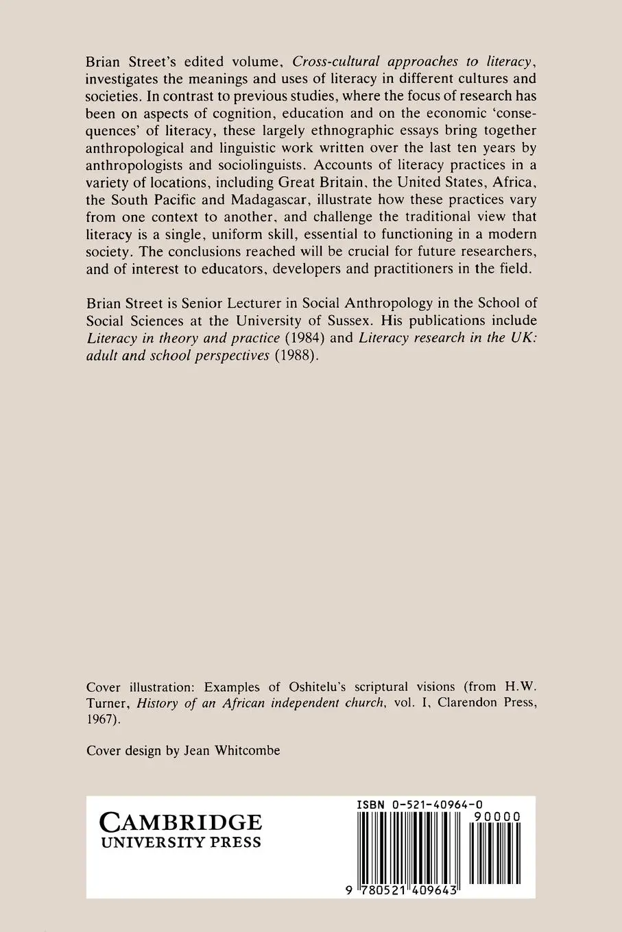 Rückseite: 9780521409643 | Cross-Cultural Approaches to Literacy | Brian V. Street | Taschenbuch