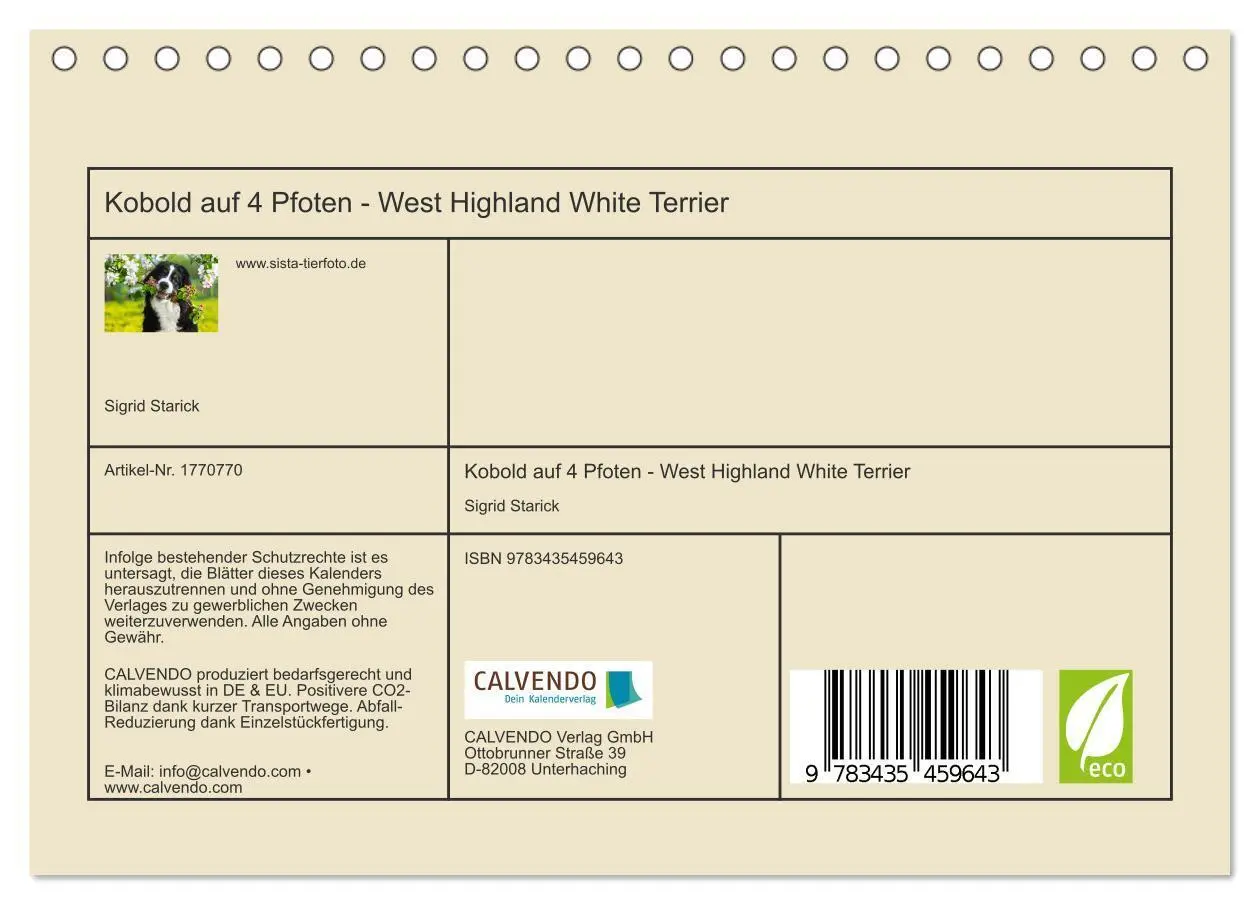 Bild: 9783435459643 | Kobold auf 4 Pfoten - West Highland White Terrier (Tischkalender...