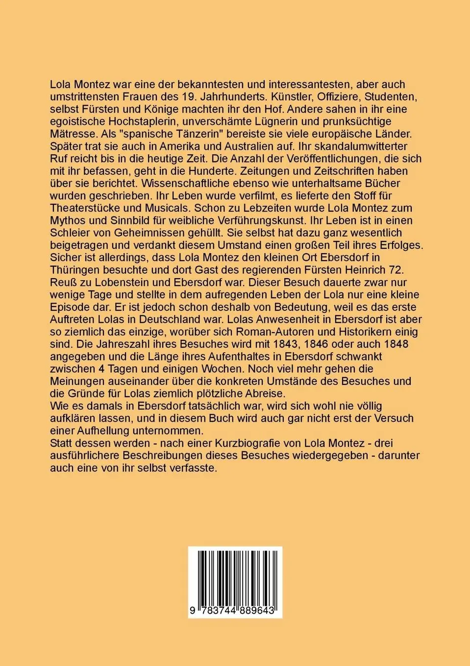 Rückseite: 9783744889643 | Lola Montez zu Besuch in Ebersdorf/Reuß | Heinz-Dieter Fiedler | Buch