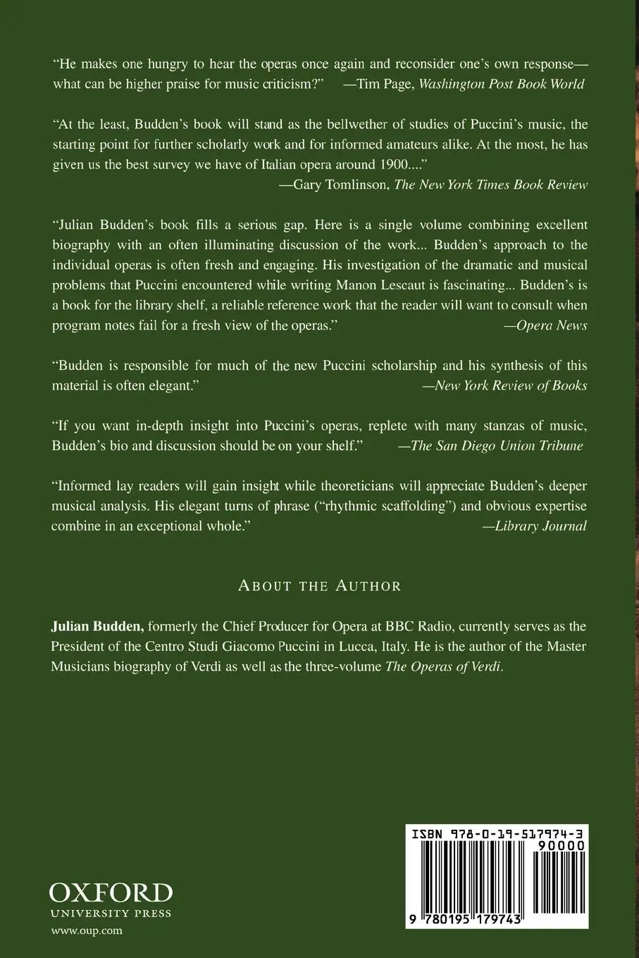 Rückseite: 9780195179743 | Puccini | His Life and Works | Julian Budden | Taschenbuch | Paperback