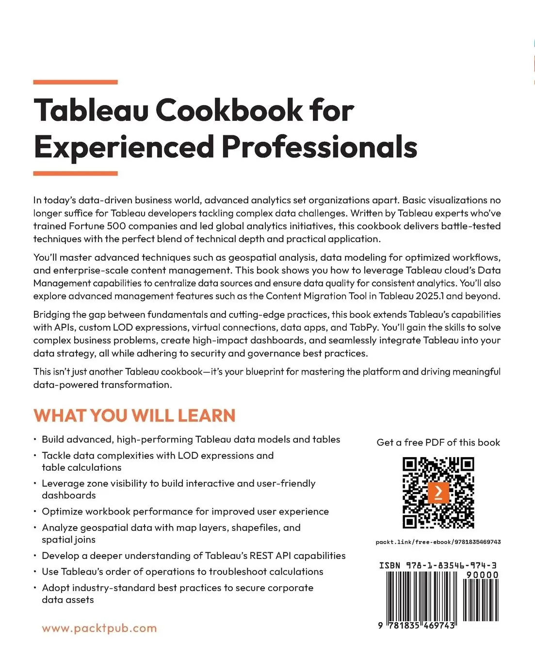 Rückseite: 9781835469743 | Tableau Cookbook for Experienced Professionals | Tejada (u. a.) | Buch