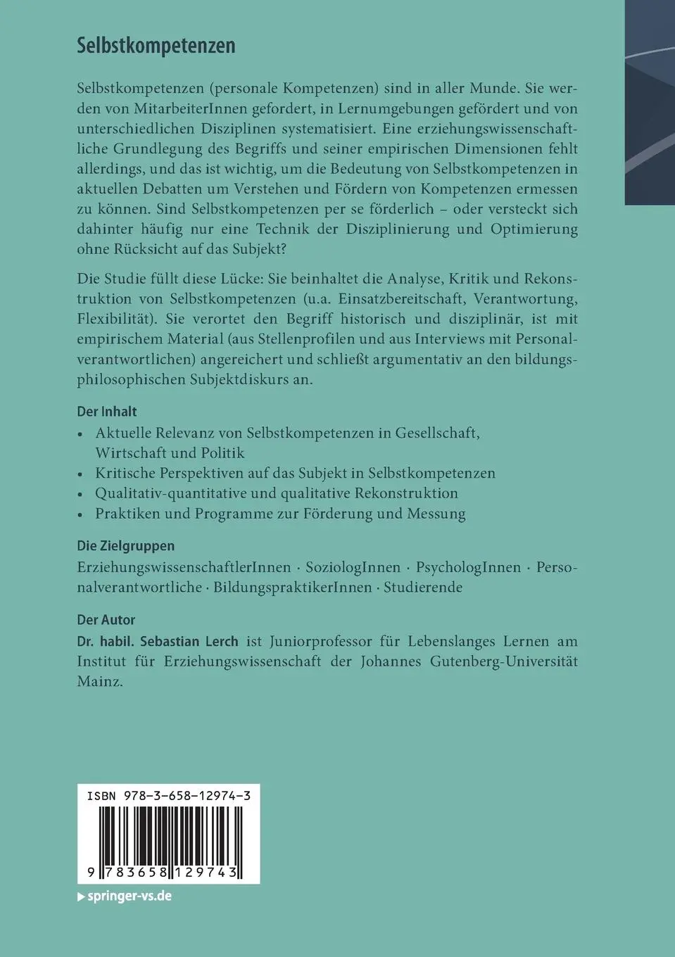 Rückseite: 9783658129743 | Selbstkompetenzen | Eine erziehungswissenschaftliche Grundlegung | ix