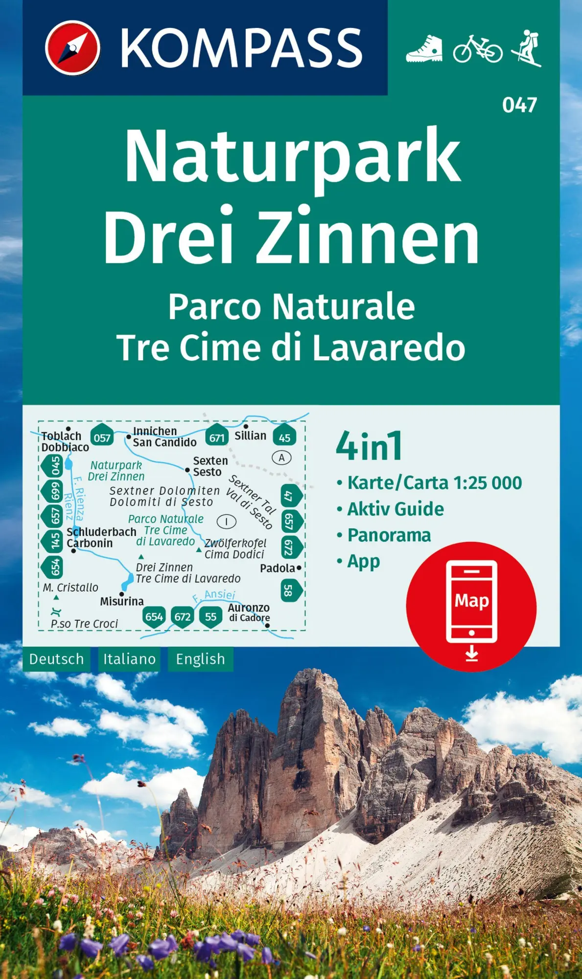 Cover: 9783991219743 | KOMPASS Wanderkarte 047 Naturpark Drei Zinnen, Parco Naturale Tre...