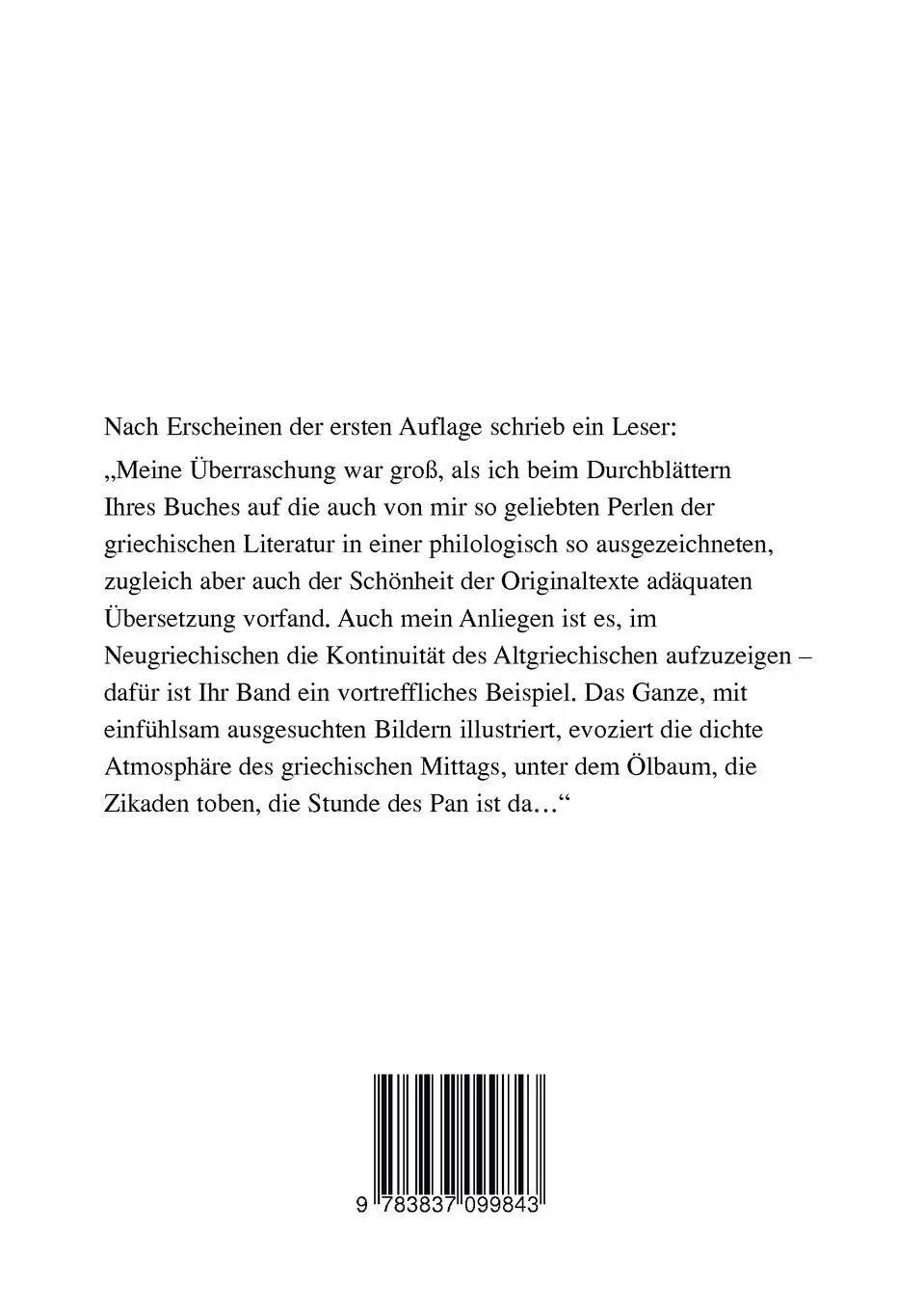 Rückseite: 9783837099843 | ORPHEUSMELODIE | Griechische Lyrik aus drei Jahrtausenden | Greiff