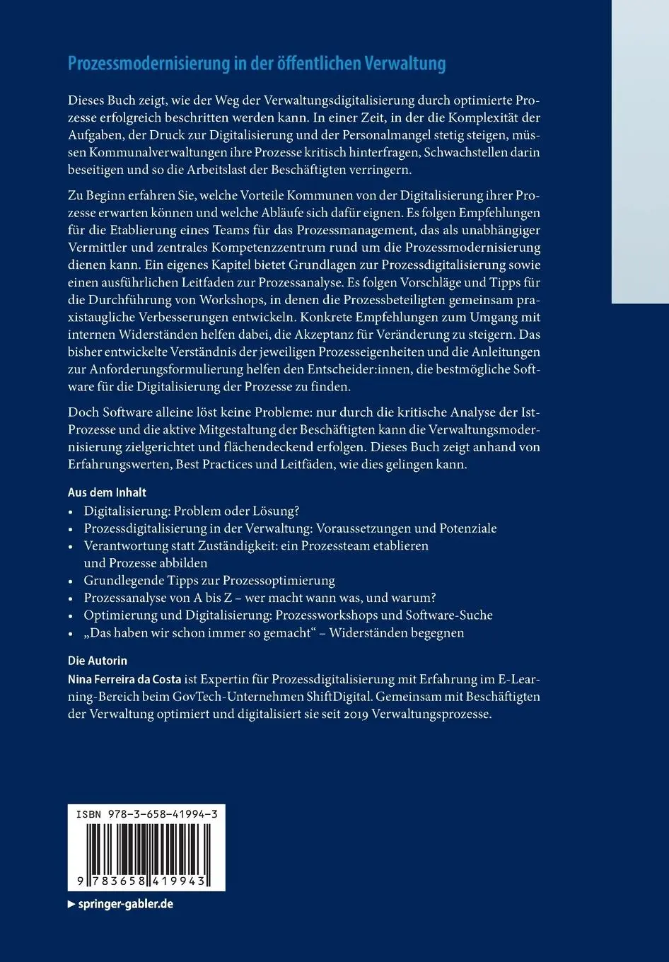 Rückseite: 9783658419943 | Prozessmodernisierung in der öffentlichen Verwaltung | Costa | Buch